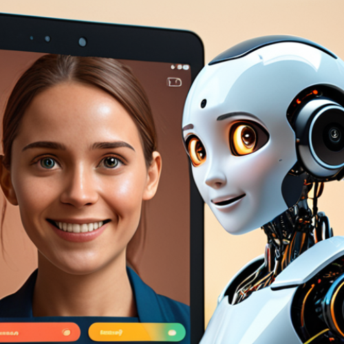 **

A friendly AI assistant, depicted as a helpful, approachable character (perhaps a friendly robot or stylized digital avatar). The scene should convey a sense of personalized interaction, with the AI responding empathetically to a user's query or emotion. Background elements might include technology interfaces blended with warm, inviting colors, showcasing the AI's capability in sentiment analysis and understanding human emotion.

**